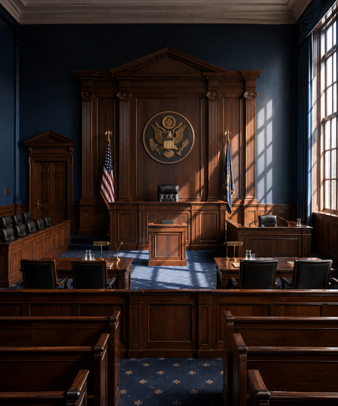 Federal courthouse architecture and courtroom context for crypto fraud